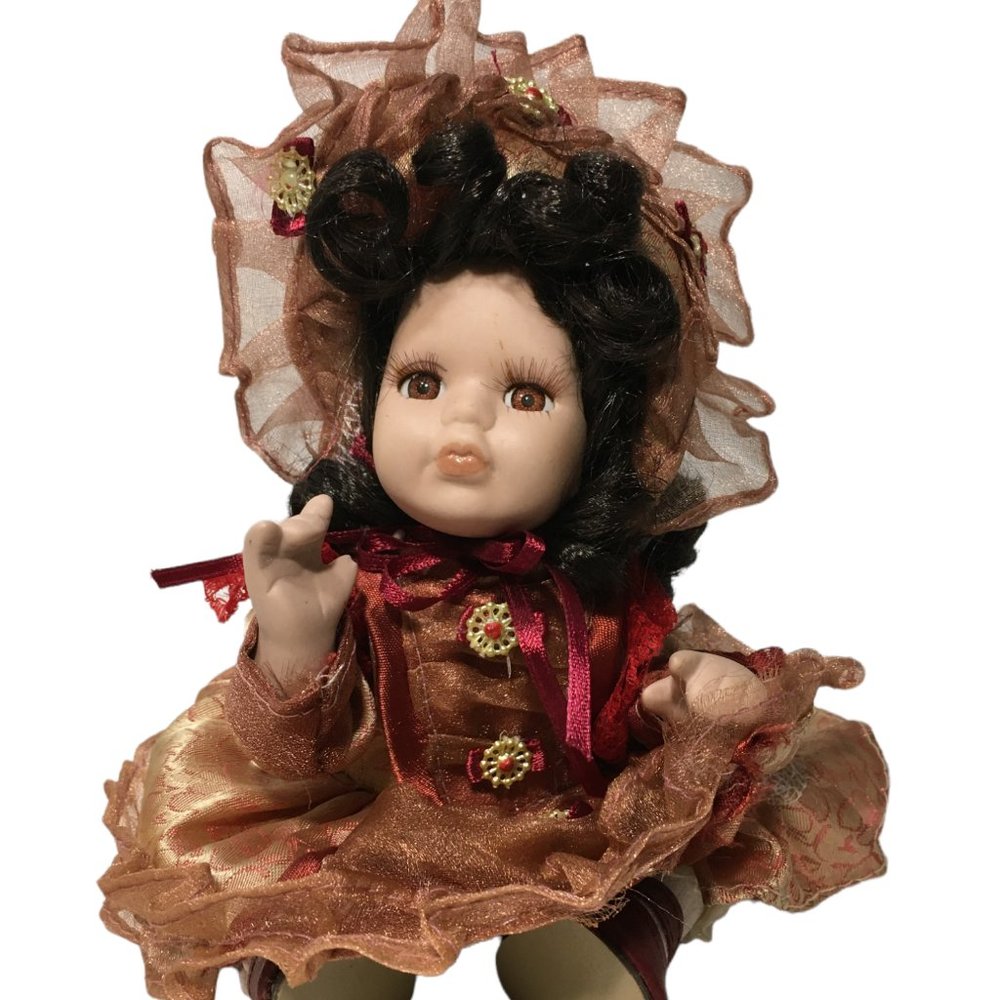 Joann Verdi Porcelain Poseable Jointed Doll Girl Victorian Dress 6.5"